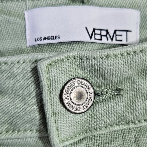 Vervet Melissa Pale Mint Green Straight Leg Cropped Jean Raw Hem V3370MI - Picture 8 of 10